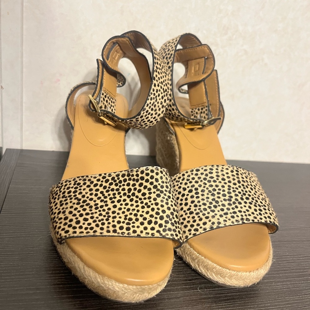 J. Crew Leopard Calf Hair 3" Platform Espadrilles Sandals Shoes Womens Size 6